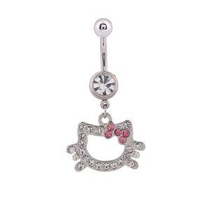 HELLO KITTY BELLY BUTTON JEWELRY 14G Stainless Steel CRYSTAL SETTINGS